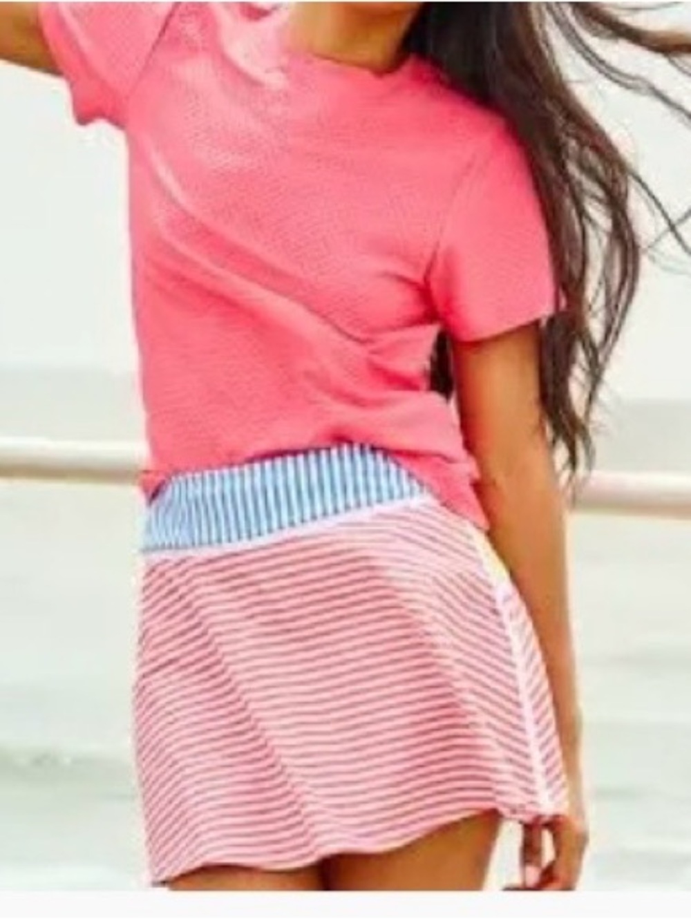 Addison Bay Seamed Flounce Skort Guava Cerulean Cartreuese Stripe Sz M NEW